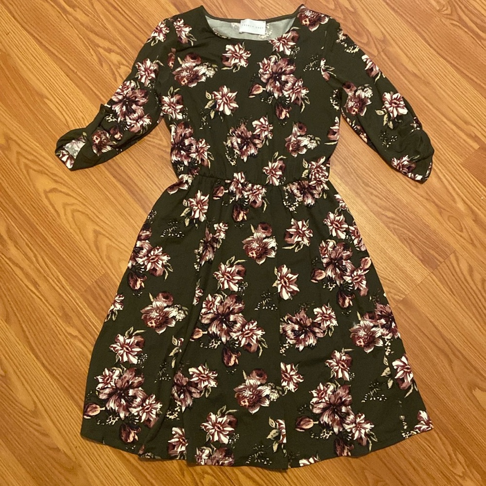 Dark Green Floral Dress